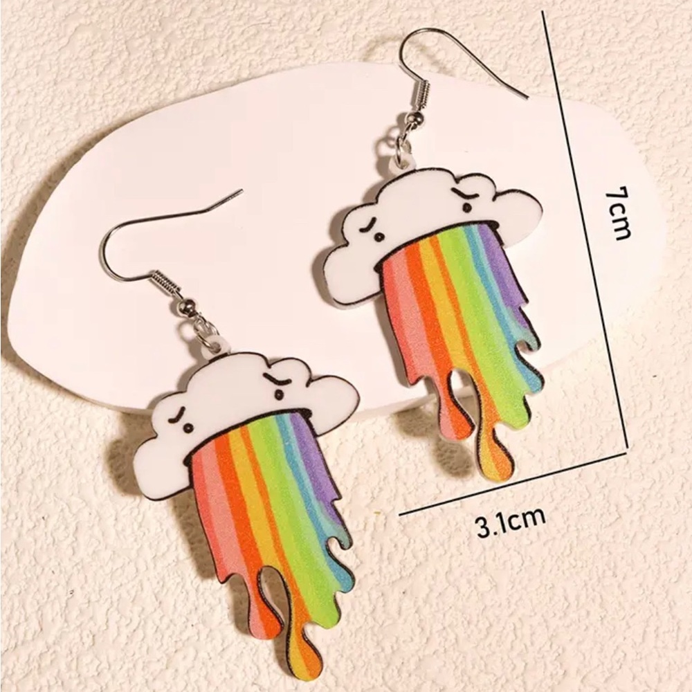 ☁️ 🌈 Cloud Vomiting Rainbow Fashion Earrings ☁️ 🌈